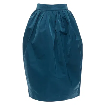Pre-owned Rochas Teal Blue High Waist Full Bubble Midi Cocktail Skirt It38 Xs In Green