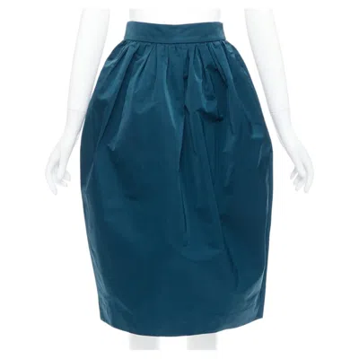 Pre-owned Rochas Teal Blue High Waist Full Bubble Midi Cocktail Skirt It38 Xs In Green