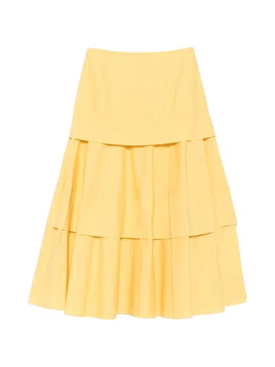Rochas Tiered Pleated Midi Skirt In Yellow