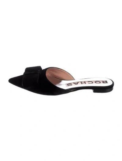 Pre-owned Rochas Velvet Bow Accents Mules In Black