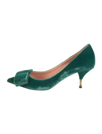 Pre-owned Rochas Velvet Bow Accents Pumps In Green