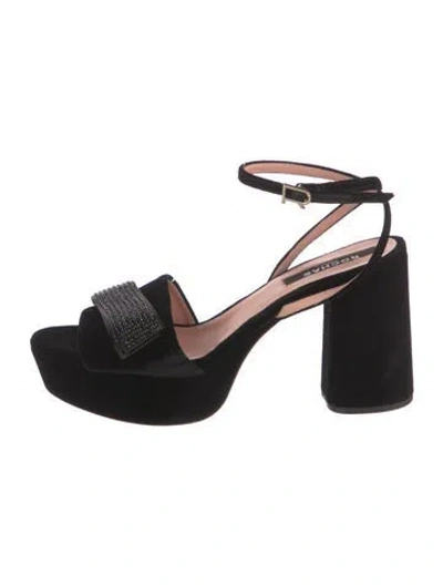 Pre-owned Rochas Velvet Crystal Embellishments Sandals In Black