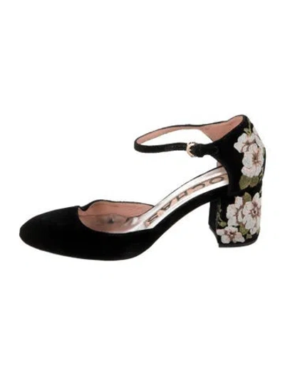 Pre-owned Rochas Velvet Floral Print Pumps In Black