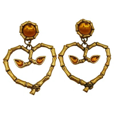 Pre-owned Rochas Vintage Bamboo Heart Dangling Earrings In Multi