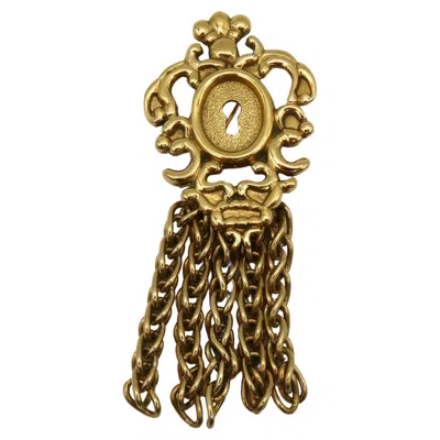 Pre-owned Rochas Vintage Gold Tone Baroque Keyhole Brooch In Multi