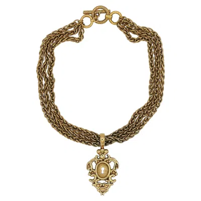Pre-owned Rochas Vintage Gold Toned Lock Pendant Necklace In Multi
