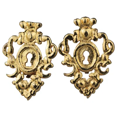 Pre-owned Rochas Vintage  Paris Baroque Keyhole Earrings In Brown