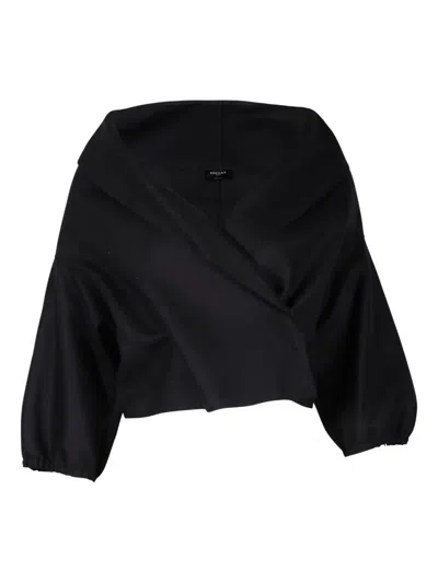 Pre-owned Rochas Vintage Wrap-design Wool Top In Black