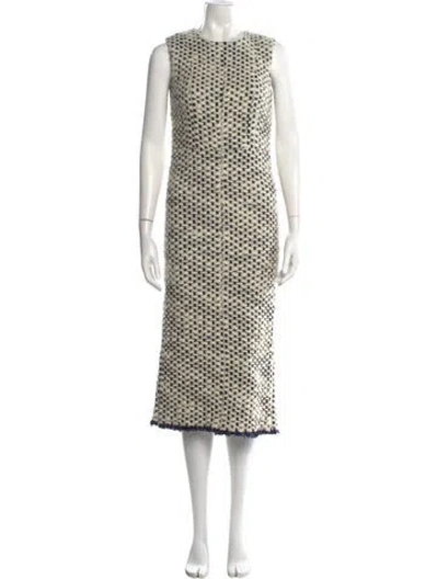 Pre-owned Rochas Virgin Wool Midi Length Dress W/ Tags In Blue/white