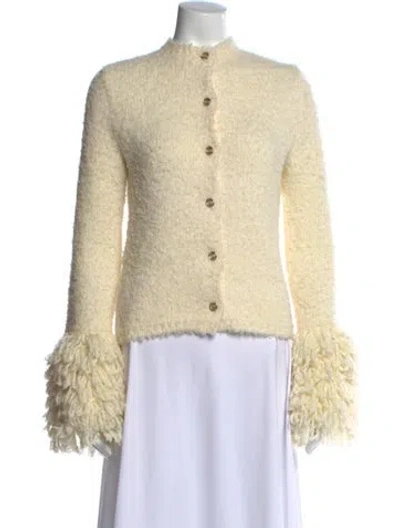 Pre-owned Rochas Virgin Wool Open Front Sweater In Neutral