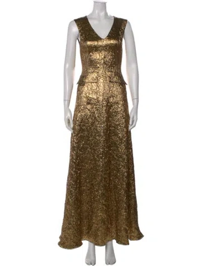 Pre-owned Rochas V-neck Long Dress In Gold