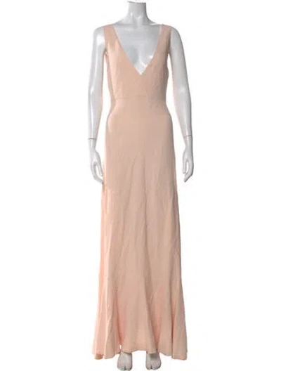 Pre-owned Rochas V-neck Long Dress In Pink