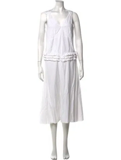 Pre-owned Rochas V-neck Long Dress In White