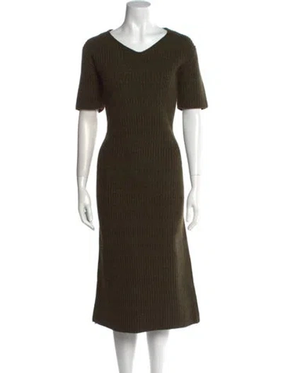 Pre-owned Rochas V-neck Midi Length Dress In Green