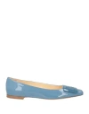 Rochas Woman Ballet Flats Slate Blue Size 6 Goat Skin