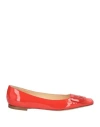 Rochas Woman Ballet Flats Tomato Red Size 10 Goat Skin