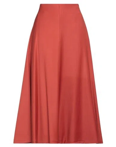 Rochas Woman Midi Skirt Rust Size 6 Virgin Wool, Polyamide, Elastane In Red