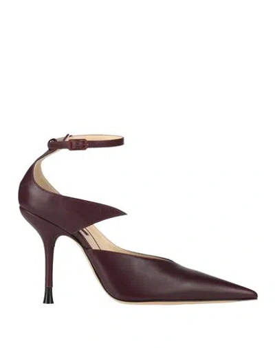 Rochas Woman Pumps Burgundy Size 7 Leather In Black