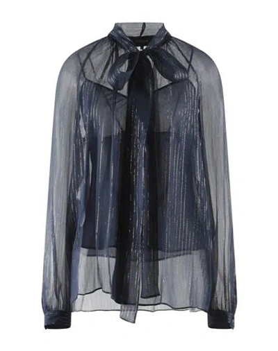 Rochas Woman Shirt Midnight Blue Size 8 Silk, Recycled Polyester