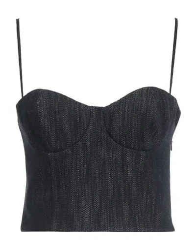 Rochas Woman Top Blue Size 6 Cotton, Wool, Silk