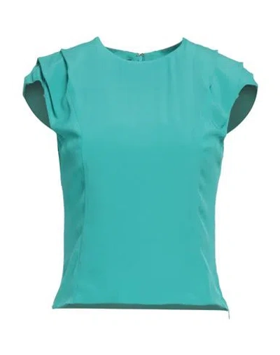 Rochas Woman Top Turquoise Size 6 Acetate, Silk In Blue
