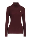 Rochas Woman Turtleneck Burgundy Size L Virgin Wool In Red