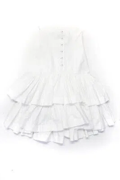 Pre-owned Rochas Womens Zip Back Button Down Peplum Hem Strapless Midi Dress White Size 40