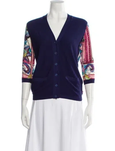 Pre-owned Rochas Wool Floral Print Button-up Top In Blue