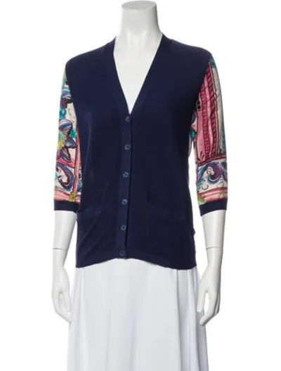 Pre-owned Rochas Wool Floral Print Button-up Top In Blue