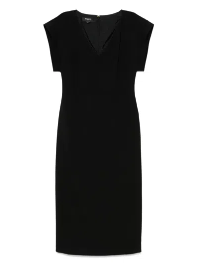 Rochas Wool Midi Dress In Black