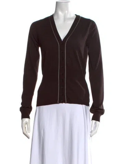 Pre-owned Rochas Wool V-neck Sweater In Brown