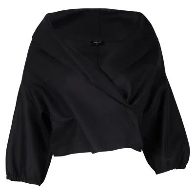 Rochas Wrap Cropped Blouse In Black Virgin Wool