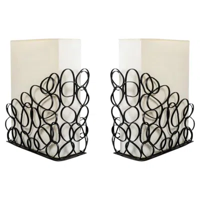 Pre-owned Roche Bobois 1970 Pair Of Wrought-iron Lamps By  In Sand