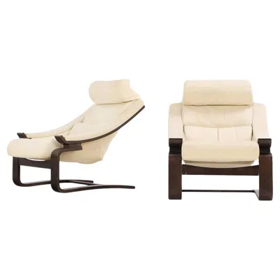 Pre-owned Roche Bobois A Pair Of French White Leather Cantilevered Lounge Chairs, C. 1970, Labeled Roch