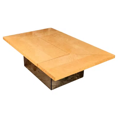 Pre-owned Roche Bobois Ash Burl Wood Coffee Table With Bar By Paul Michel For , 1980s In Brown