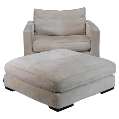 Pre-owned Roche Bobois Cream Cord Armchair And Footstool In White