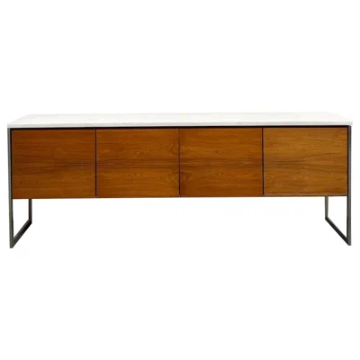 Pre-owned Roche Bobois French 1970s Arno Sideboard In Rio Rosewood Veneer With A Heavy Marble Top. In Brown
