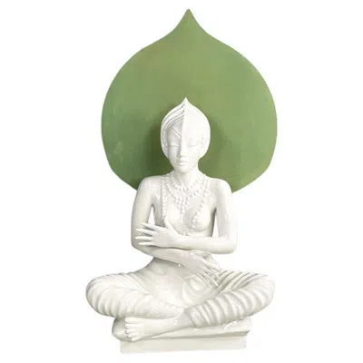 Pre-owned Roche Bobois French Modern White Ceramic Floor Lamp With Green Leaf By , 1980s