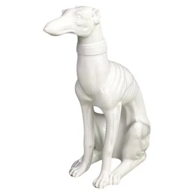 Pre-owned Roche Bobois French Modern White Ceramic Greyhound Dog Sculpture By , 1980s