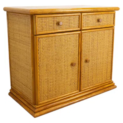 Pre-owned Roche Bobois French Rattan & Elm Buffet Cabinet, Circa 1970 In Brown