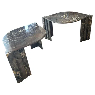 Pre-owned Roche Bobois Glamorous Pair Of �eye� Cipollino Marble Midcentury Modern End Tables In Gray