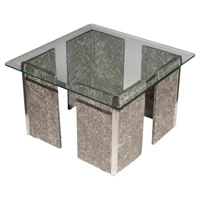 Pre-owned Roche Bobois Glass Coffee Table With Stone & Chrome Base, 1970s In Gray