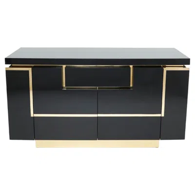 Pre-owned Roche Bobois J.c. Mahey Brass Black Lacquered Sideboard Bar Cabinet 1970s