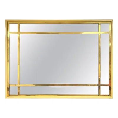 Pre-owned Roche Bobois Large French Modern Brass And Smoked Glass Mirror In Brown