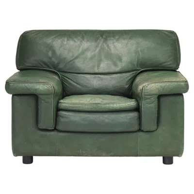 Pre-owned Roche Bobois Lounge Armchair In Original Green Patinated Leather – Circa 1970