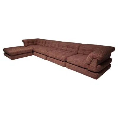 Pre-owned Roche Bobois Mah Jong Sofa In Woven Wool/cotton Fabric By , France, 1970s In Brown