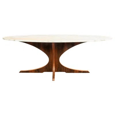 Pre-owned Roche Bobois Oval Coffee Table In Carrara Marble And Rosewood By Hugues Poignant 1960. In Brown