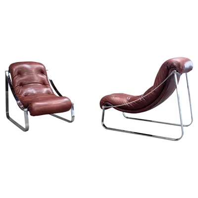 Pre-owned Roche Bobois Pair Of Leather Armchairs Roche & Bobois Circa 1970 In Brown