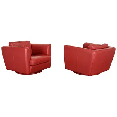 Pre-owned Roche Bobois Pair Of  Red Leather Swivel Lounge Chairs, 2000s