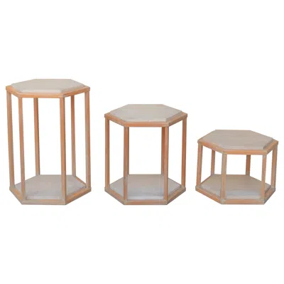 Pre-owned Roche Bobois Series Of 3 Vintage Coffee Tables In Travertine And Wood By  Edition In Brown